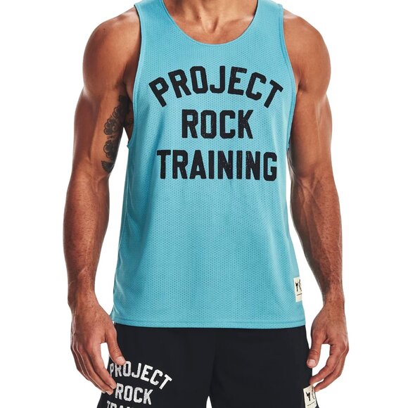 $55 UNDER ARMOUR PROJECT ROCK REVERSIBLE MESH TANK 1377442-433 GLACIER BLUE XL - Picture 2 of 10